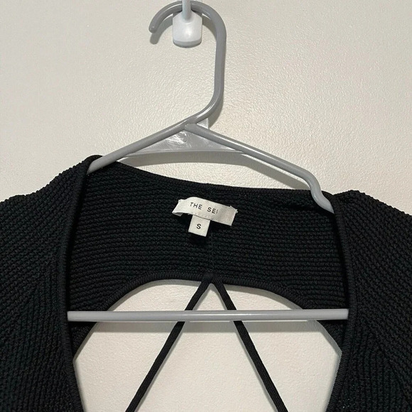 The Sei Black Textured Knit Strappy‎ Open Back Long Sleeve Midi Dress Size Small - Picture 8 of 10